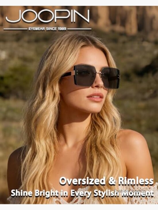 Oversized Rimless Square Sunglasses UV400 Protection Frameless main image 5